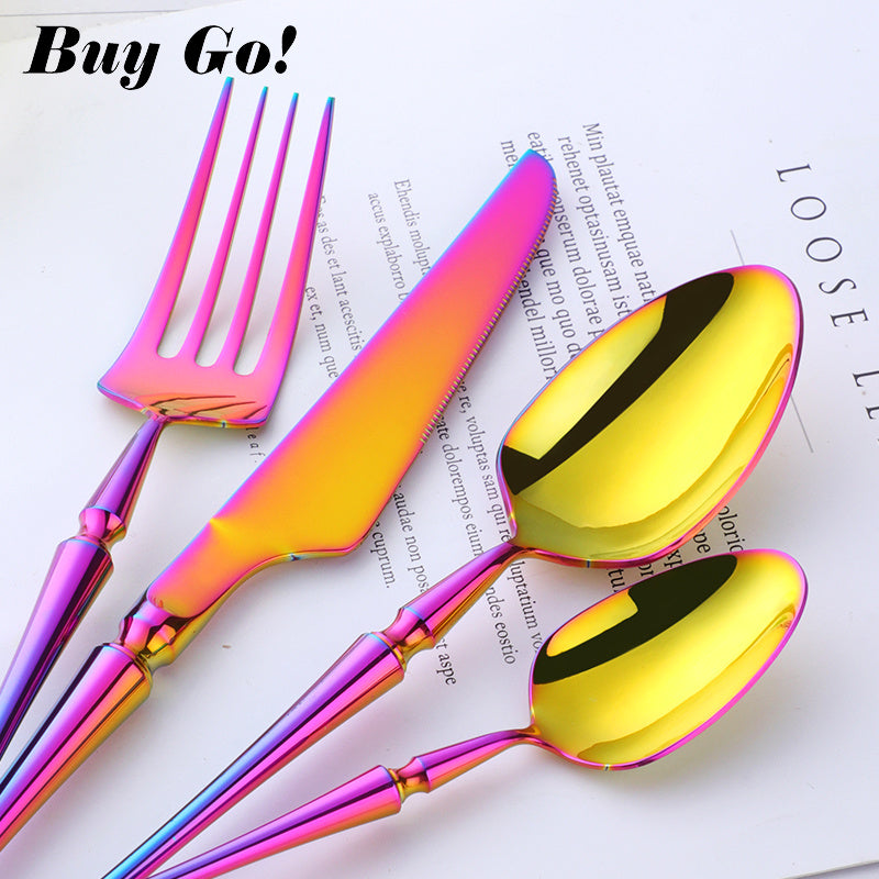 Stainless Steel Cutlery New Color Restaurant Small Waist Cutlery Four-piece Cutlery Set